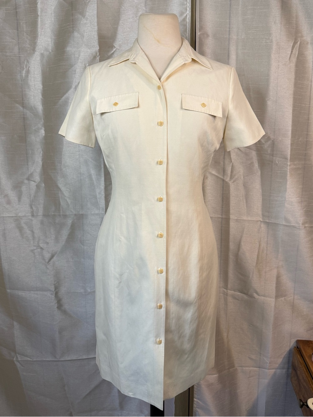 Jones New York Cream Button-Front Mini Shirt Dress